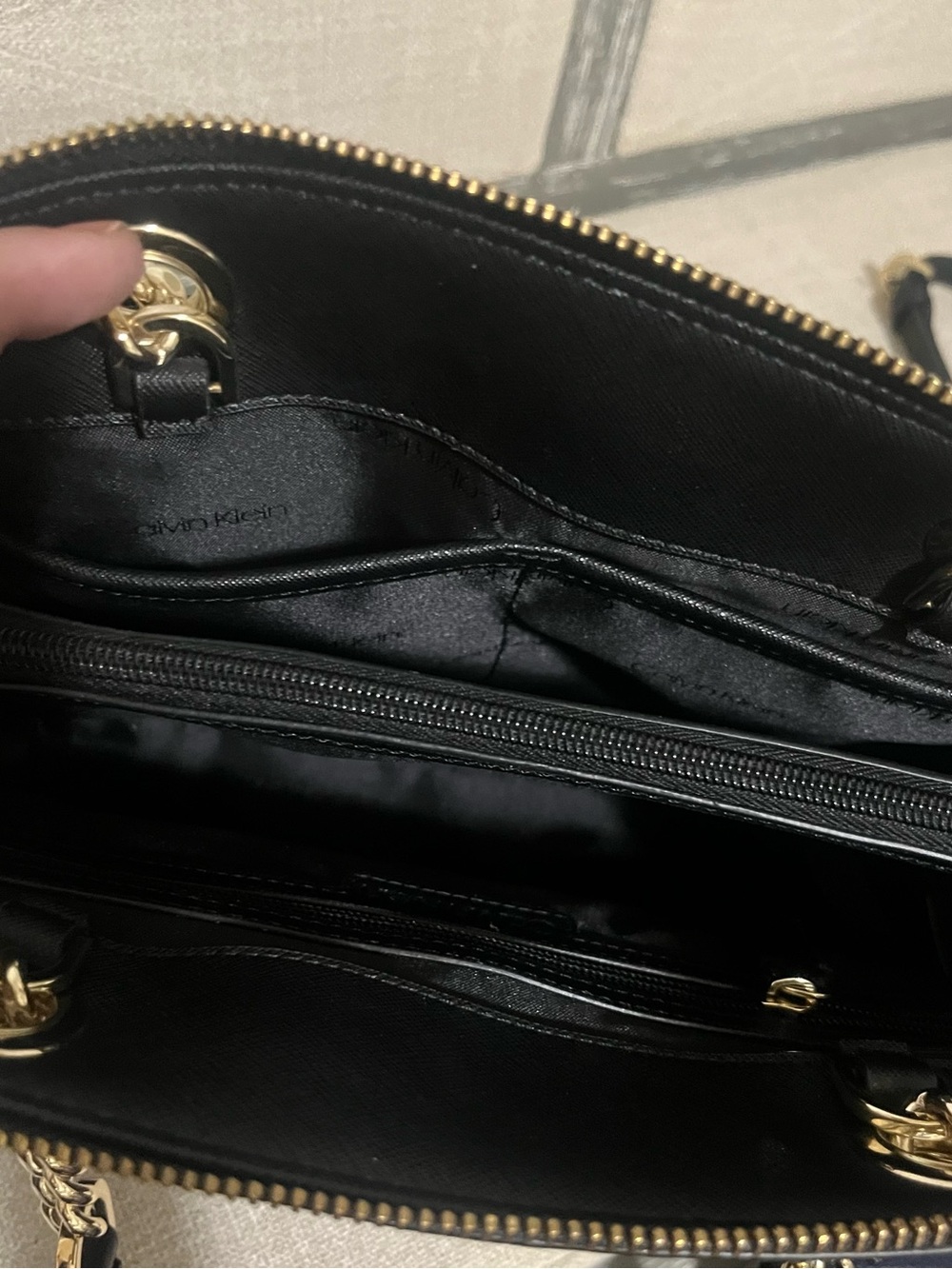 Calvin Klein Black Saffiano Chain Strap Satchel Tote Bag + Adjustable Strap - Picture 9 of 10